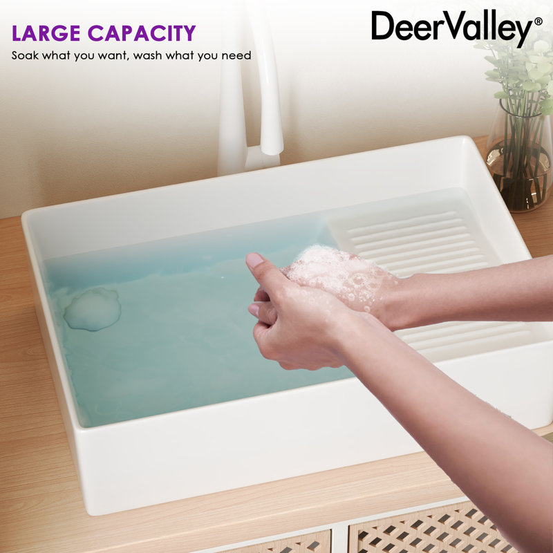 DeerValley Perch 24" X 15" Square Ceramic White Vessel Sink Bathroom ...